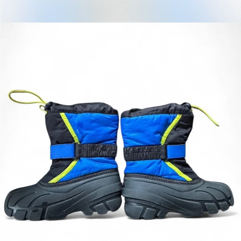 Sorel Kids Blue Black Snow Boots with Lime Accents